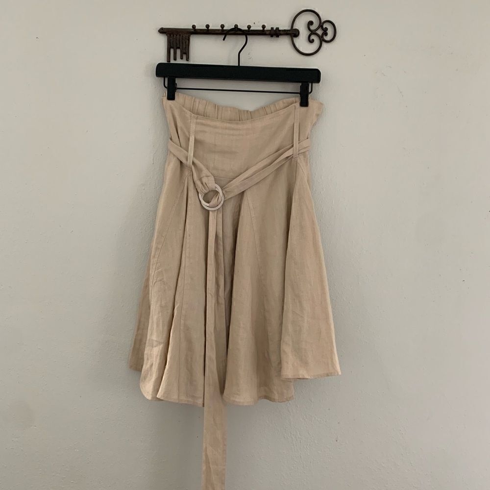 Soft Surroundings 100% linen belted pleated flare knee length skirt size petiteM